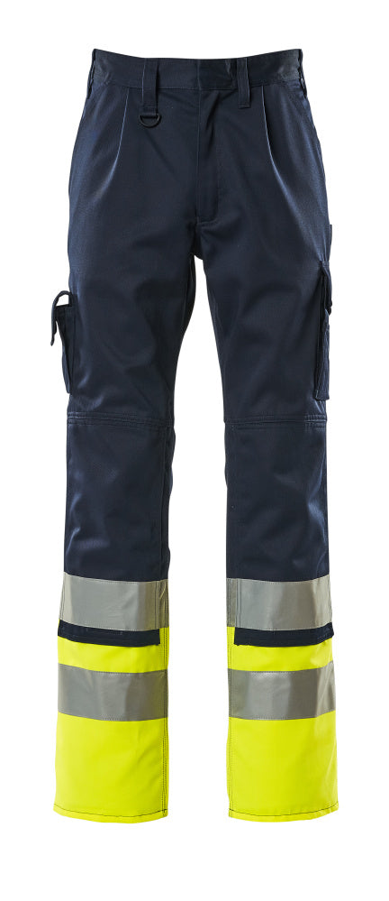 Housut polvitaskuilla - 12379-430 - tummansininen/hi-vis keltainen