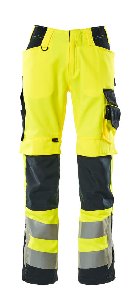 Housut polvitaskuilla - 15579-860 - hi-vis keltainen/tumma laivastonsininen