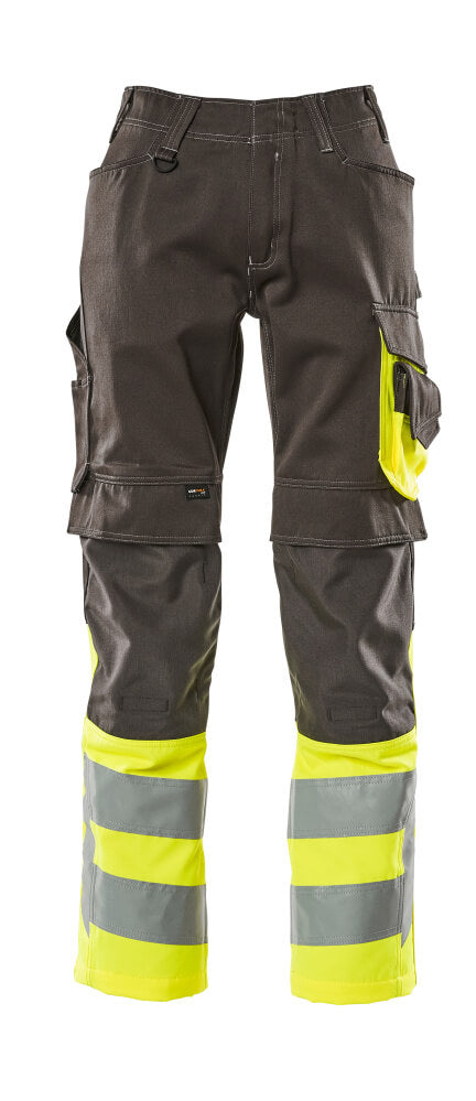 Housut polvitaskuilla - 15679-860 - tumma antrasiitti/hi-vis keltainen