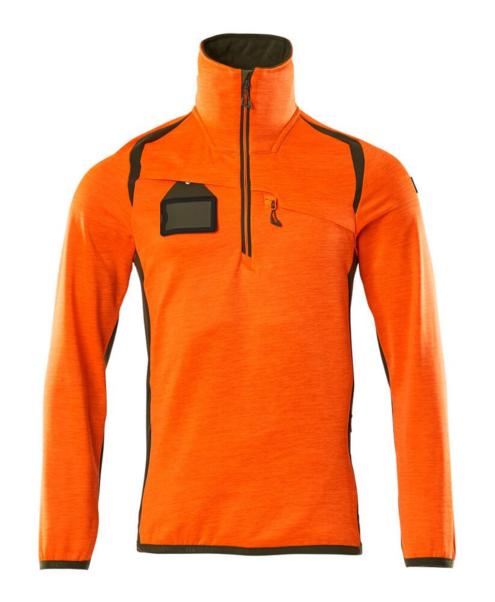 Fleecepusero lyhyellä vetoketjulla - 19303 - 316 - hi - vis oranssi/sammaleenvihreä - Safewear Suojainkauppa