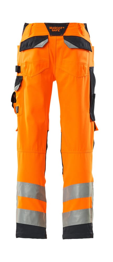 Housut polvitaskuilla - 15579 - 860 - hi - vis oranssi/tumma laivastonsininen - Safewear Suojainkauppa