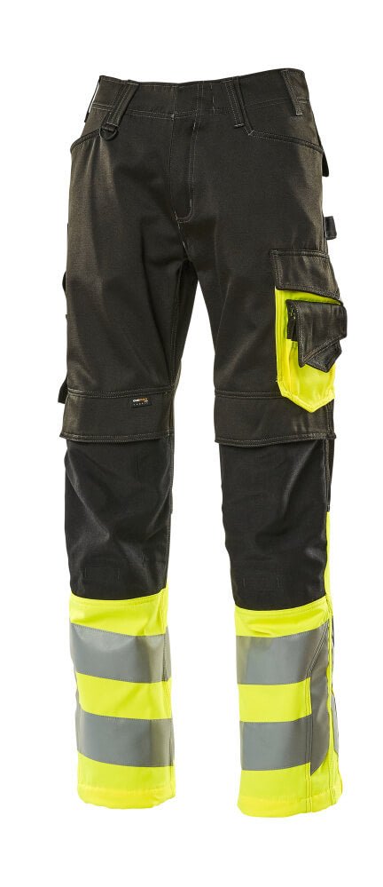 Housut polvitaskuilla - 15679 - 860 - musta/hi - vis keltainen - Safewear Suojainkauppa