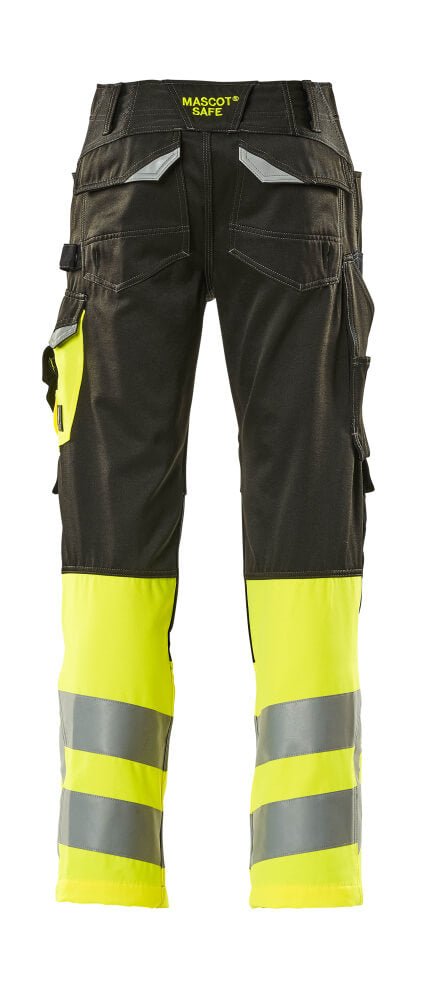 Housut polvitaskuilla - 15679 - 860 - musta/hi - vis keltainen - Safewear Suojainkauppa