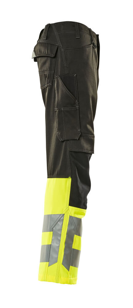 Housut polvitaskuilla - 15679 - 860 - musta/hi - vis keltainen - Safewear Suojainkauppa