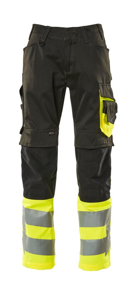 Housut polvitaskuilla - 15679 - 860 - musta/hi - vis keltainen - Safewear Suojainkauppa