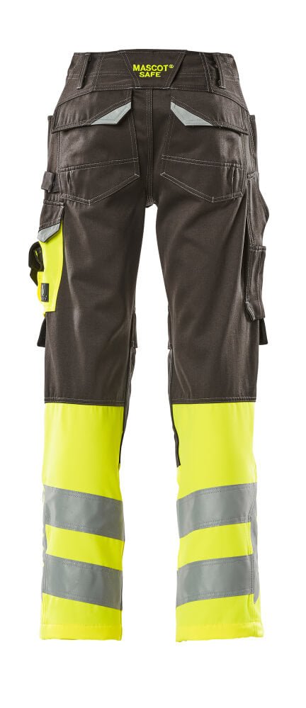 Housut polvitaskuilla - 15679 - 860 - tumma antrasiitti/hi - vis keltainen - Safewear Suojainkauppa