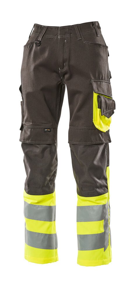 Housut polvitaskuilla - 15679 - 860 - tumma antrasiitti/hi - vis keltainen - Safewear Suojainkauppa