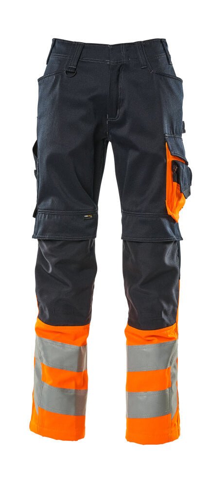 Housut polvitaskuilla - 15679 - 860 - tumma laivastonsininen/hi - vis oranssi - Safewear Suojainkauppa