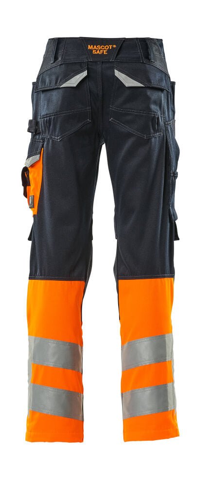 Housut polvitaskuilla - 15679 - 860 - tumma laivastonsininen/hi - vis oranssi - Safewear Suojainkauppa