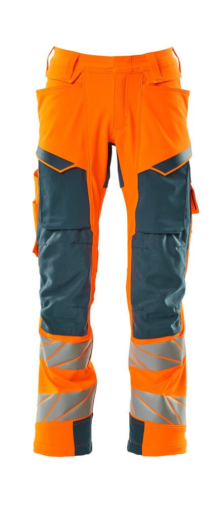 Housut polvitaskuilla - 19079 - 511 - hi - vis oranssi/tumma petrooli - Safewear Suojainkauppa