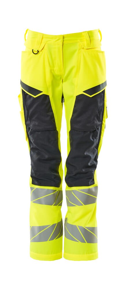 Housut polvitaskuilla - 19578 - 236 - hi - vis keltainen/tumma laivastonsininen - Safewear Suojainkauppa