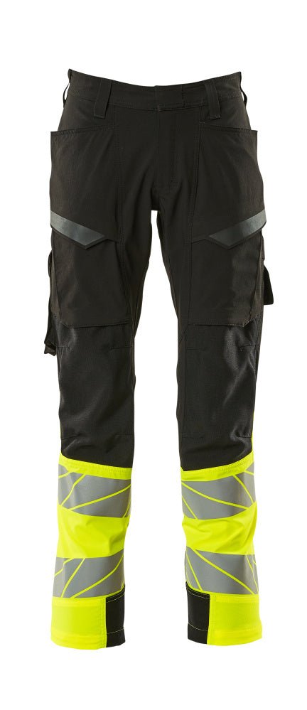 Housut, reisitaskuilla - 19379 - 510 - musta/hi - vis keltainen - Safewear Suojainkauppa