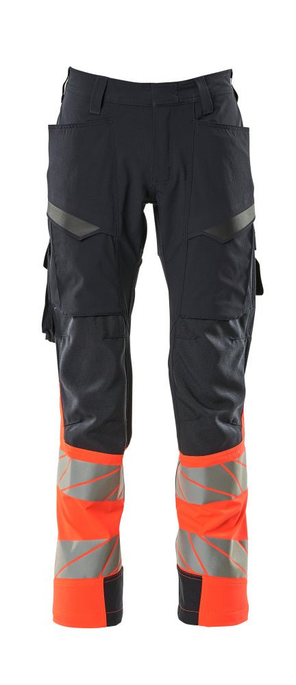 Housut, reisitaskuilla - 19379 - 510 - syvä tummansininen/hi - vis punainen - Safewear Suojainkauppa