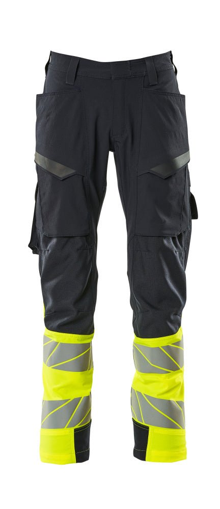 Housut, reisitaskuilla - 19379 - 510 - tumma laivastonsininen/hi - vis keltainen - Safewear Suojainkauppa