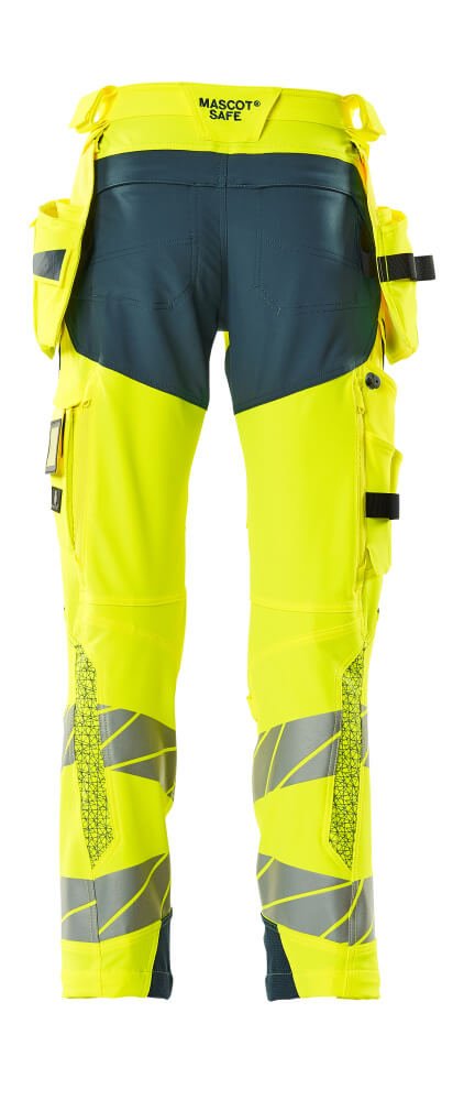 Housut riipputaskuilla - 19031 - 711 - hi - vis keltainen/tumma petrooli - Safewear Suojainkauppa