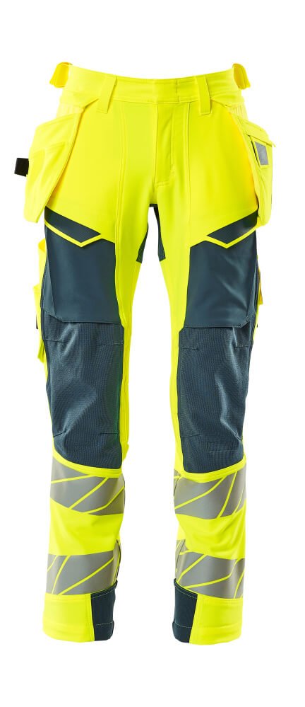 Housut riipputaskuilla - 19031 - 711 - hi - vis keltainen/tumma petrooli - Safewear Suojainkauppa