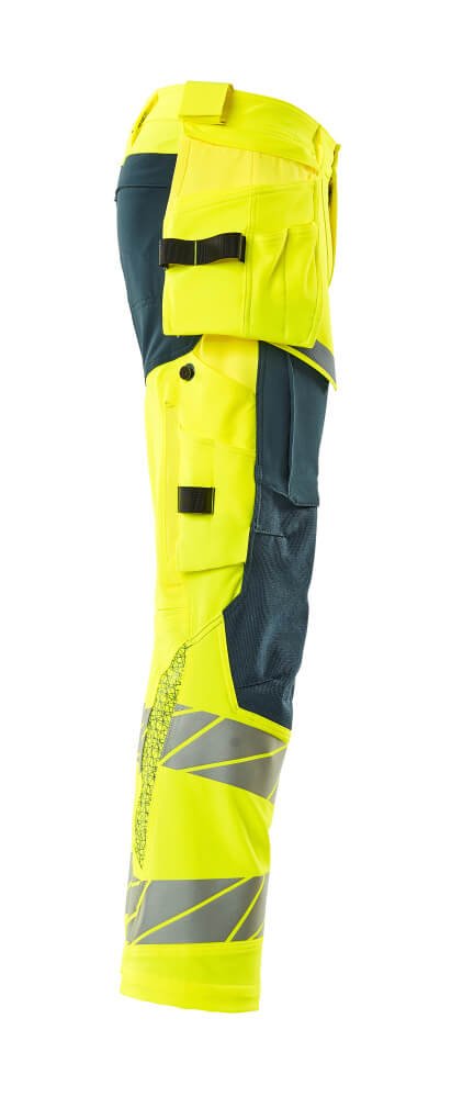 Housut riipputaskuilla - 19031 - 711 - hi - vis keltainen/tumma petrooli - Safewear Suojainkauppa