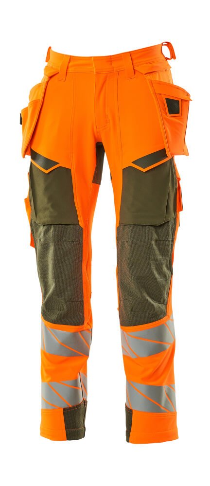 Housut riipputaskuilla - 19031 - 711 - hi - vis oranssi/sammaleenvihreä - Safewear Suojainkauppa