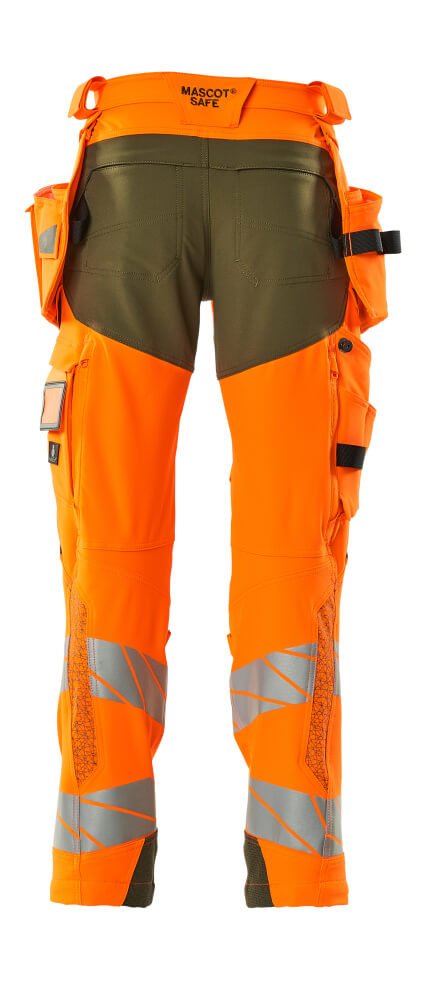 Housut riipputaskuilla - 19031 - 711 - hi - vis oranssi/sammaleenvihreä - Safewear Suojainkauppa