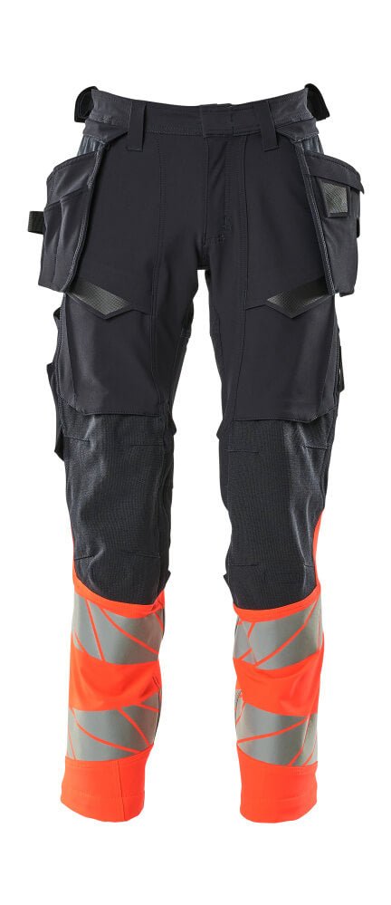 Housut riipputaskuilla - 19131 - 711 - syvä tummansininen/hi - vis punainen - Safewear Suojainkauppa