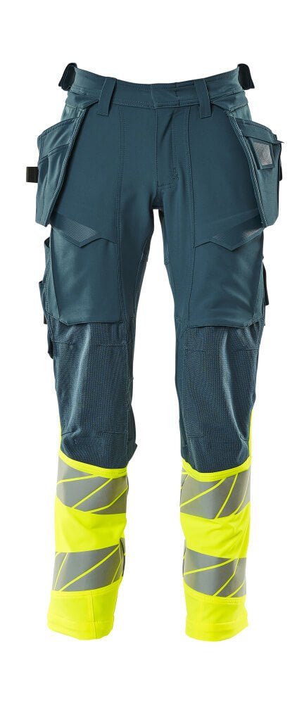 Housut riipputaskuilla - 19131 - 711 - tumma petrooli/hi - vis keltainen - Safewear Suojainkauppa