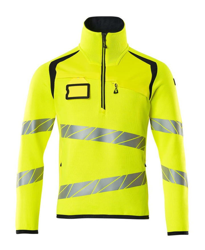 Neulepusero lyhyellä vetoketjulla - 19005 - 351 - hi - vis keltainen/tumma laivastonsininen - Safewear Suojainkauppa