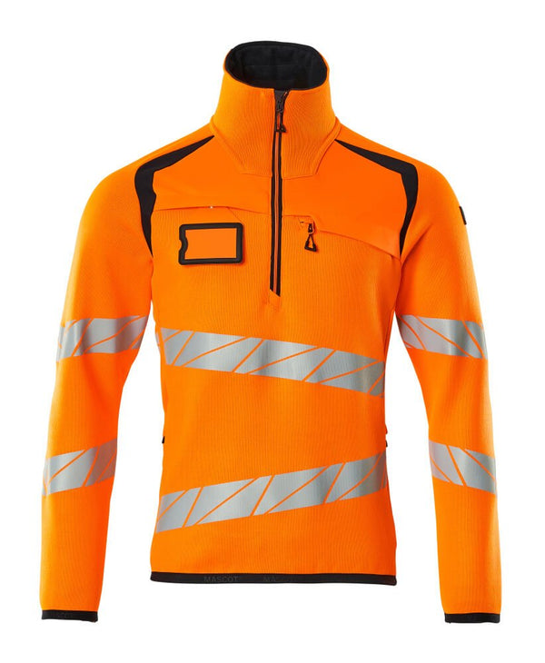 Neulepusero lyhyellä vetoketjulla - 19005 - 351 - hi - vis oranssi/tumma laivastonsininen - Safewear Suojainkauppa