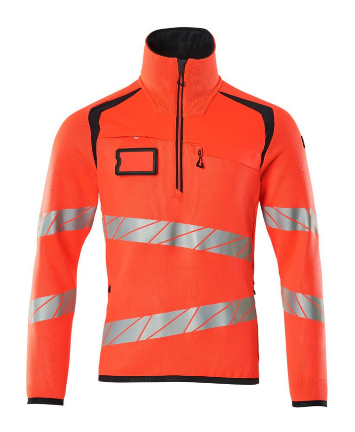 Neulepusero lyhyellä vetoketjulla - 19005 - 351 - hi - vis punainen/syvä tummansininen - Safewear Suojainkauppa